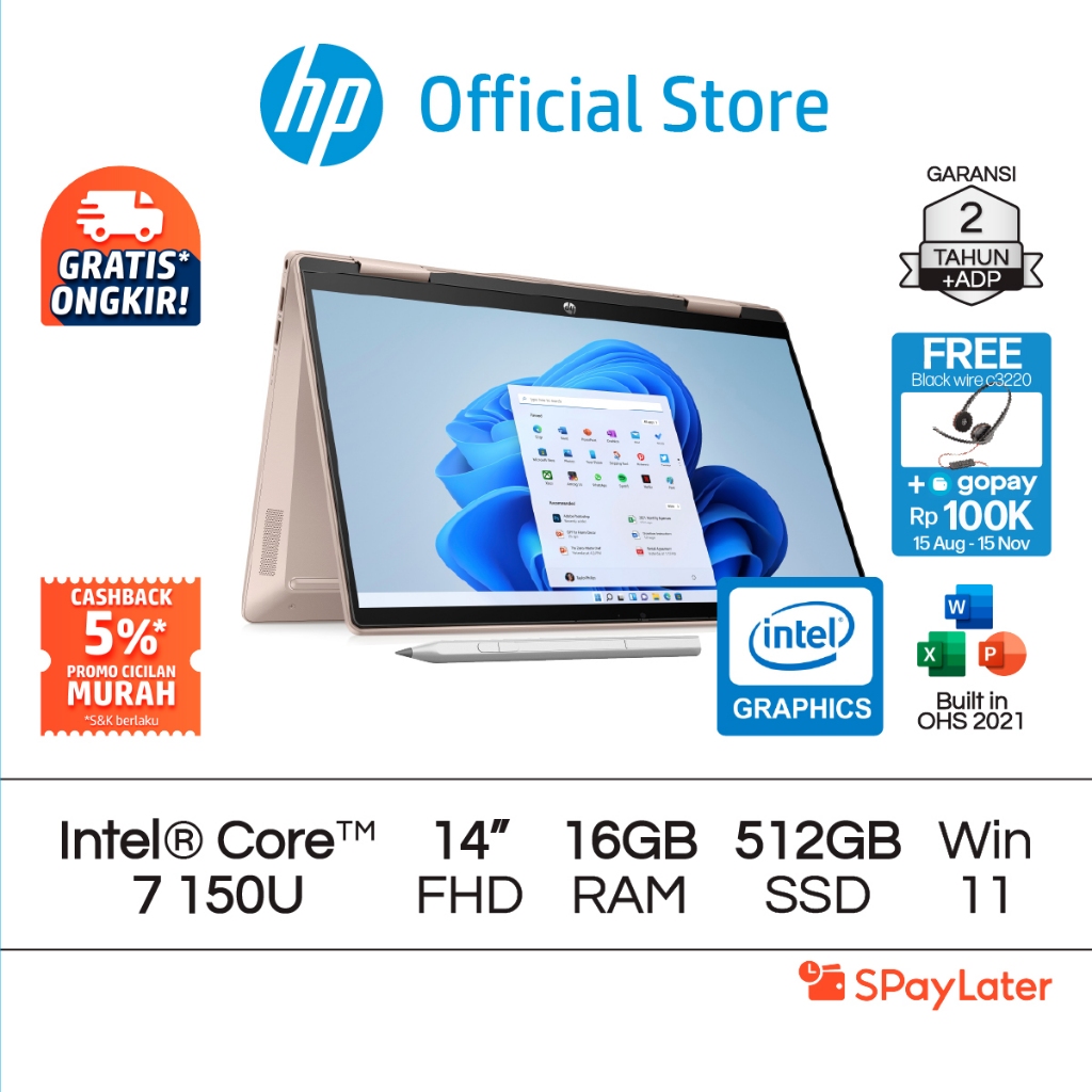 Cicilan Murah SPL - Laptop HP Pavilion x360 2 in 1 Intel Core 7 Intel Graphics 16GB RAM 512GB SSD Bl