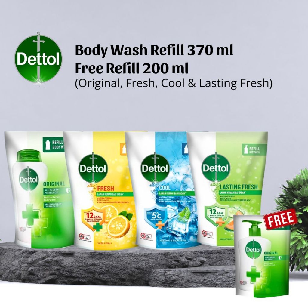 Dettol Body Wash Refill Sabun Mandi Cair 370 ml Gratis Refill 200 ml