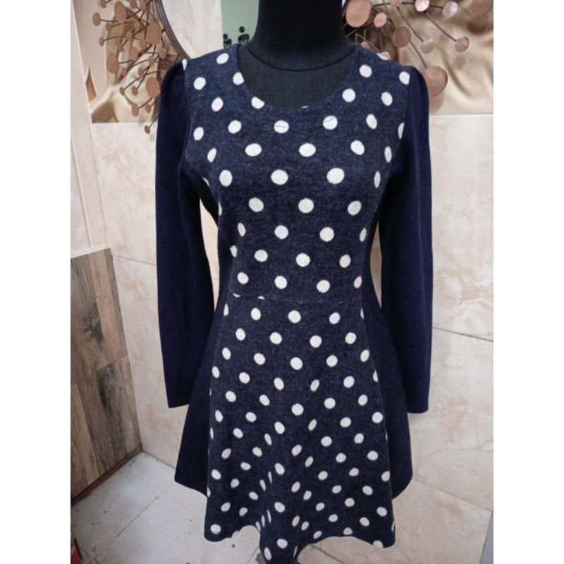 dress Korea polka navy new