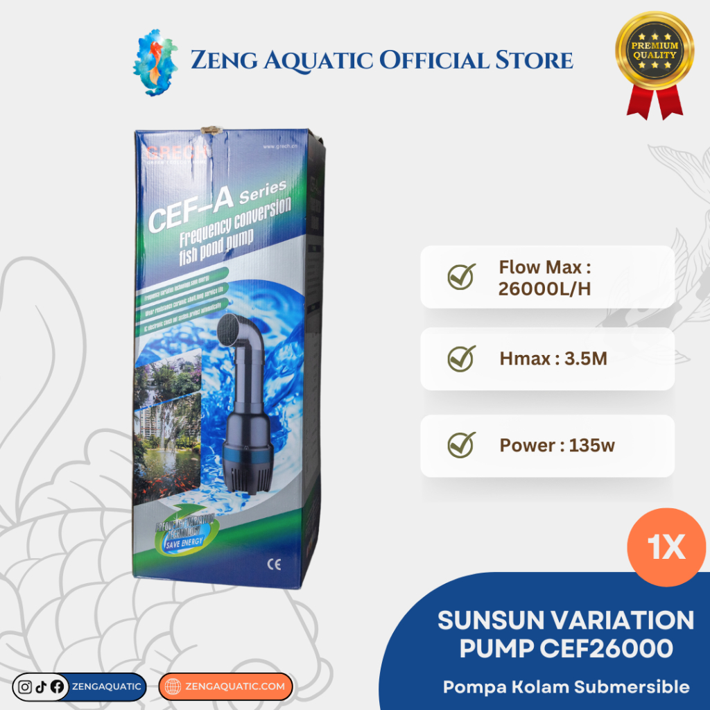 Sunsun Pompa Celup Kolam Ikan  135 Watt / 26000 LPH CEF26000
