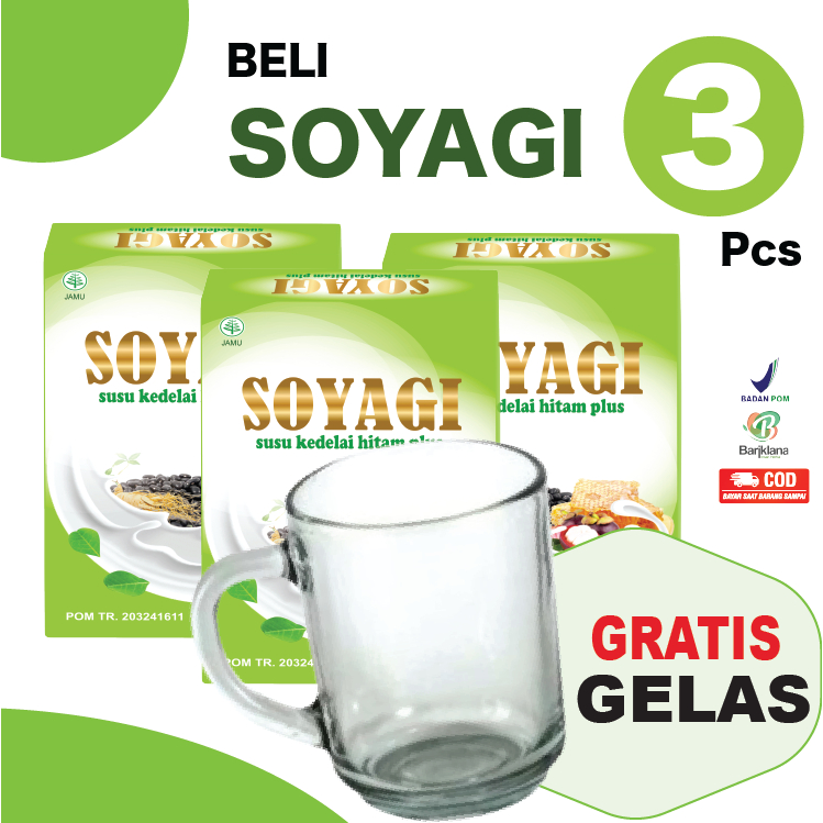 

(PAKET 3 BOX) (GRATIS GELAS) SOYAGI Susu Diet Kedelai Hitam Plus partner GOMILK 200 gr