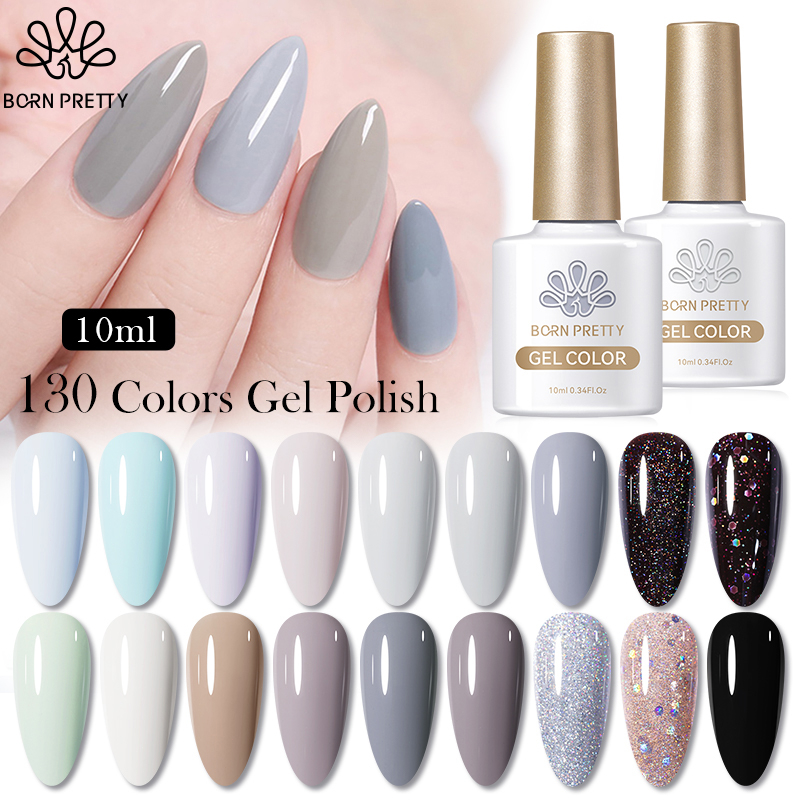 BORN PRETTY Gray Series Nail Art UV Gel Nail Polish 10ml Glitter Colors Kutek Gel Kuku Gel Semi Perm