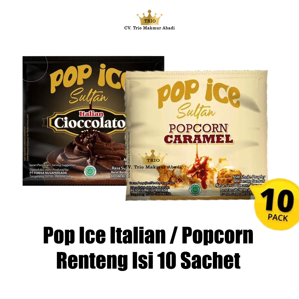 

Pop Ice Sultran Italian Choco / Pop Corn Caramel 20g Renteng Isi 10 Sachet