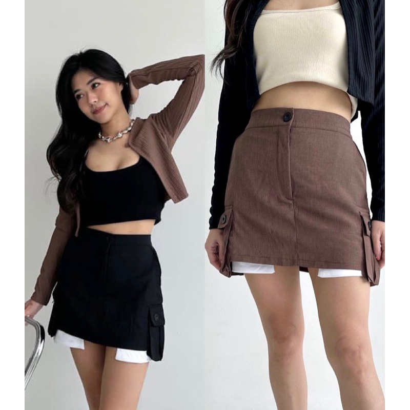 [WEARJIA] Byeol Skort | Cargo Skirt | Rok Cargo Wanita | Rok Mini Korea | Mini Skirt | Rok A Line | 