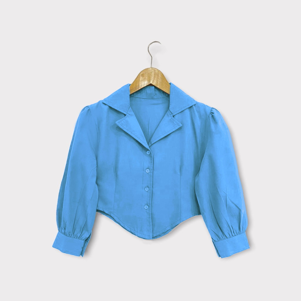 [BISA COD] Atasan wanita puff crop top lengan panjang Korea style crop top / blouse kameja wanita te