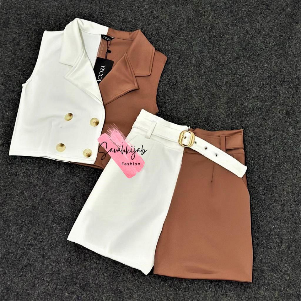 AMBER VEST ROMPI + SHORT PANTS TWO TONE / WOMAN VEST SET