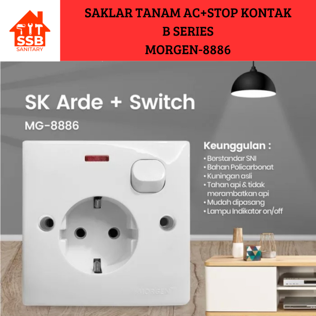 SAKLAR AC ARDE+STOP KONTAK TANAM B SERIES MORGEN-8886