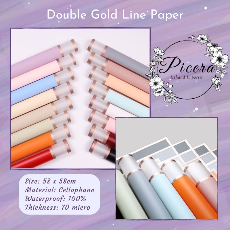 

Flower Wrapping Paper Double Gold Line Transparant List Solid Cellophane Waterproof Kertas Bungkus Pembungkus Bouquet Bunga Warna Emas Anti Air