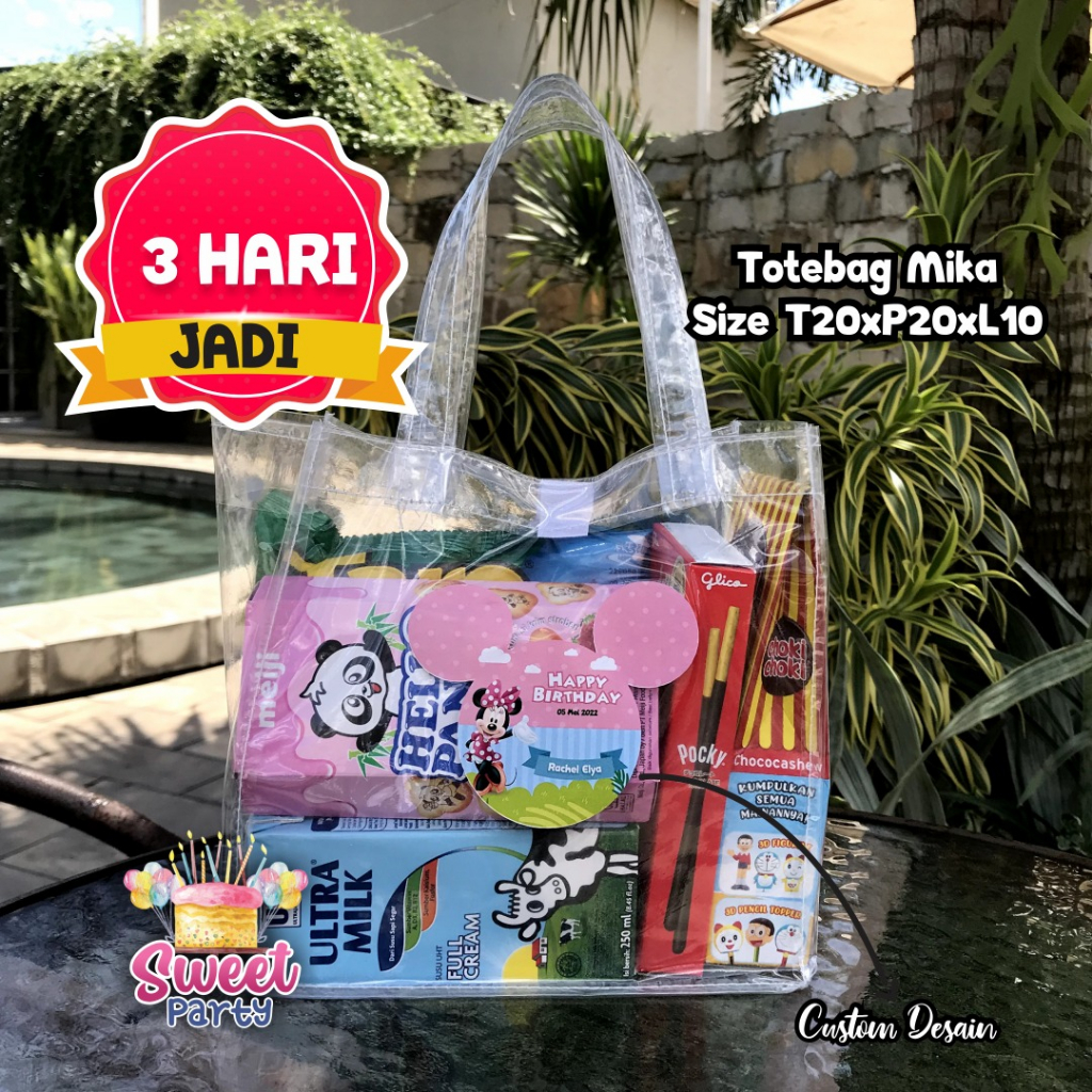 

20x20x10 Tas Ultah Mika Transparan Souvenir Tas Ulang Tahun Hampers Ultah Anak Goody bag