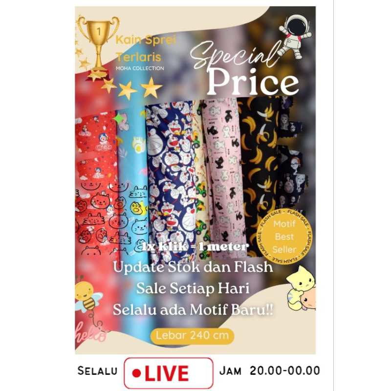 [KARTUN 1 METER] Grosir_kain katun disperse Meteran polimikro grade A kain sprei