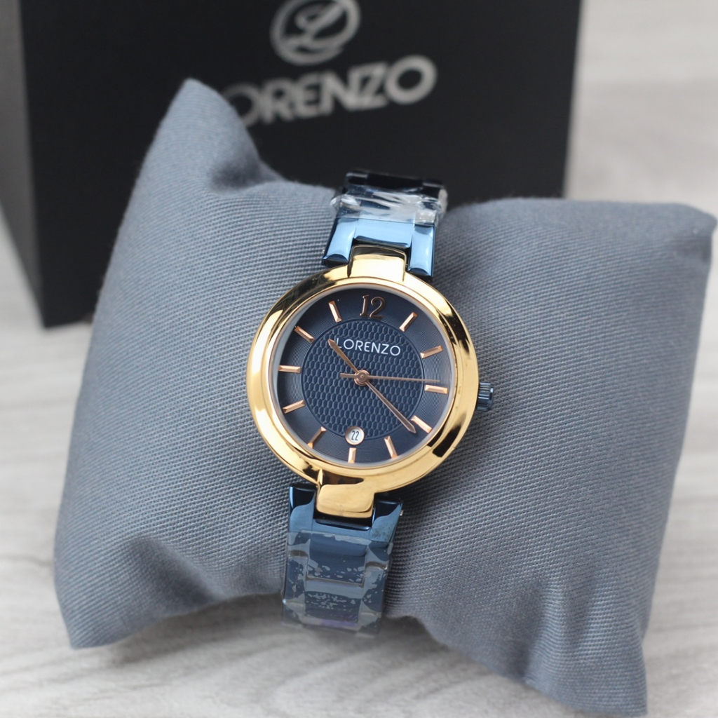 Jam tangan Lorenzo 1069L tali rantai analog tanggal aktif original wanita
