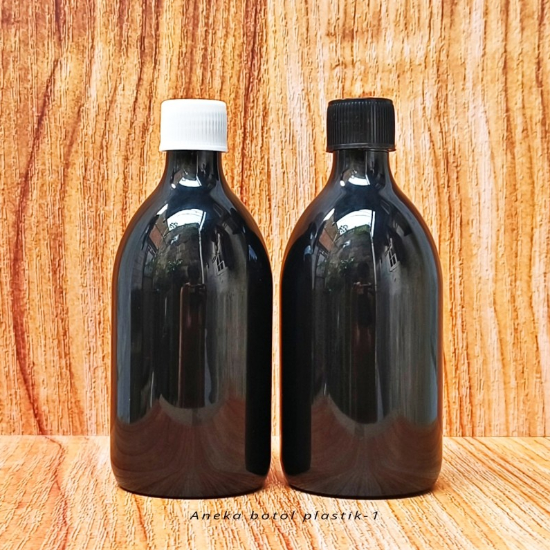 Botol Ulir 300ml Hitam Oval Tutup Ulir Plastik Hitam Dan Putih / Botol 300ml Oval Scarlet Hitam