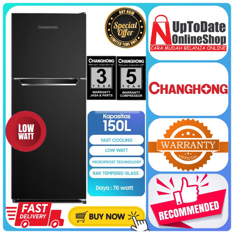 KULKAS 2 PINTU CHANGHONG CRF-208 CRF208 LOW WATT FAST FREEZING LEMARI ES 2 PINTU CHANGHONG 208