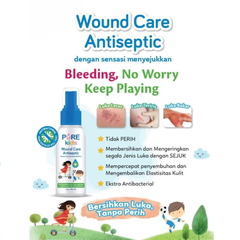 Pure Kids Wound Care Antiseptic Antibacterial 50 ml P3K Anstiseptik Spray Pembersih Luka Anak 50ml