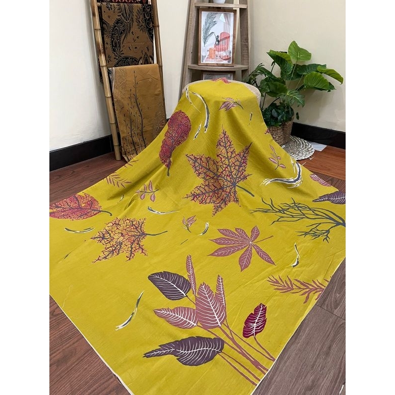 Batik Solo kain katun printing motif daun pepaya kuning