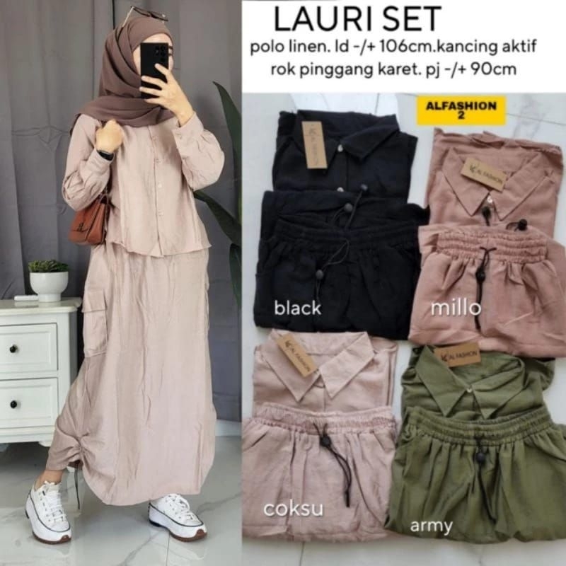 MS COD JEHA SET LAURI SET ZAPA SET SETELAN ROK WANITA TERBARU BAHAN LINEN POLO LINEN POLOS LENGAN PA