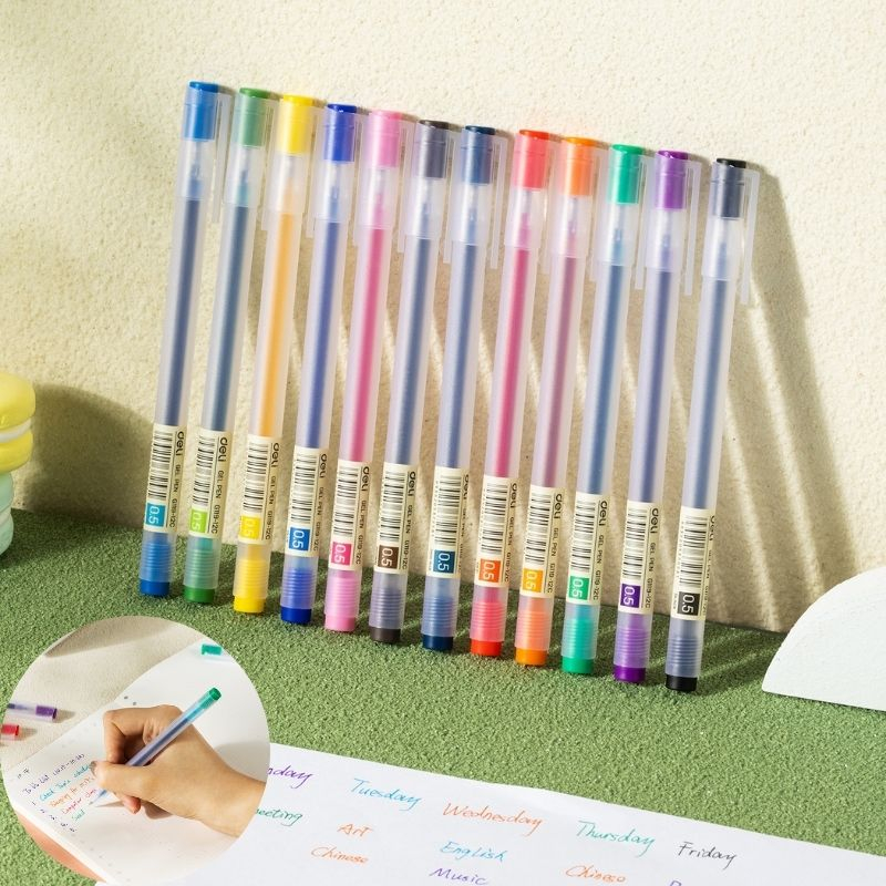 

DELI012 School Gel Pen Pulpen Gel 0.5 Mm 12 Warna Penulisan Halus