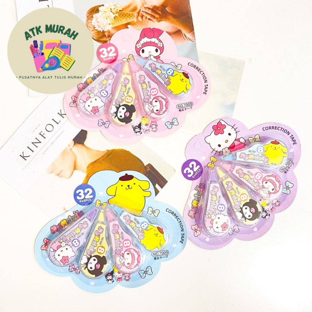 

CORRECTION TAPE 1 SET ISI 4 SANRIO TERMURAH LUCU IMUT PAKET COD ALAT-ALAT SEKOLAH AESTHETIC KOREA