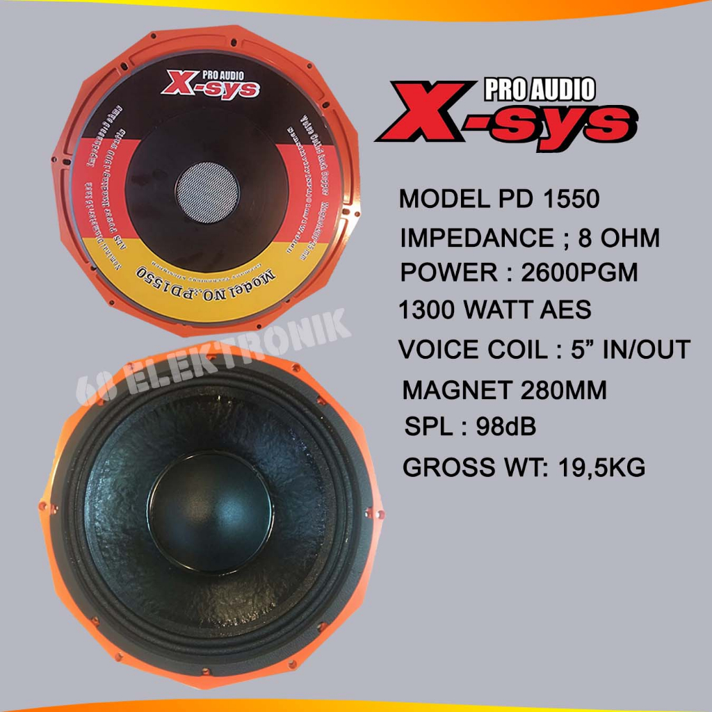 X-Sys Komponen Speaker PD1550 Subwoofer 15inch 1300Watt