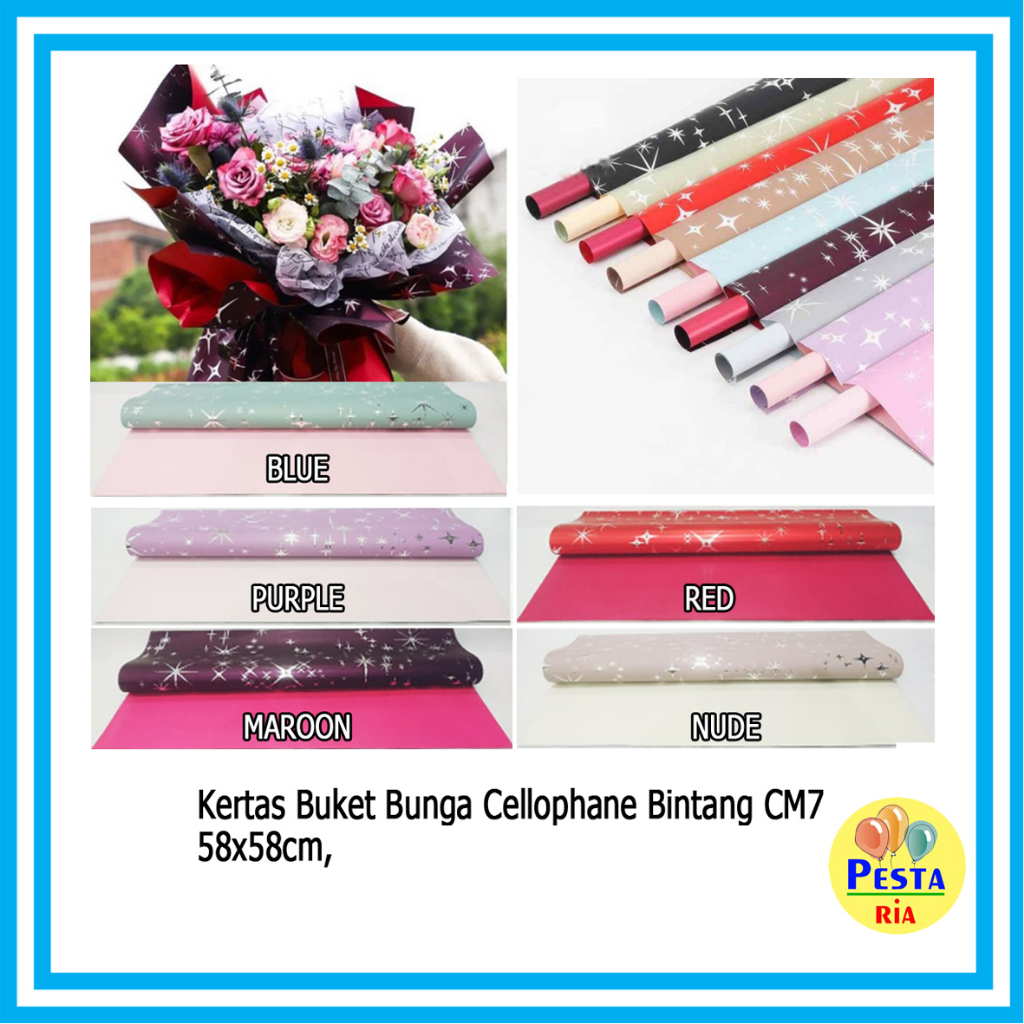 

Murah!! (5 Lembar) Wrapping Motif Bintang, cellophane shiny star, kertas kado buket bunga korea, wrapping paper