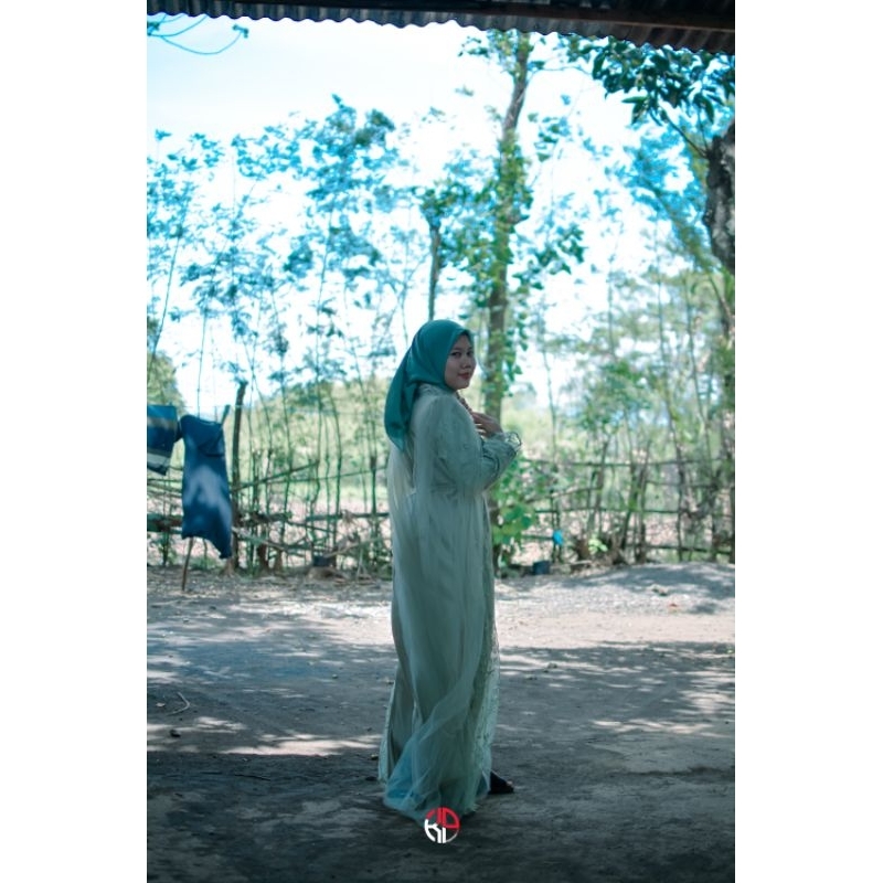 Dress warna Sage Kondangan Free hijab Gamis Fateema