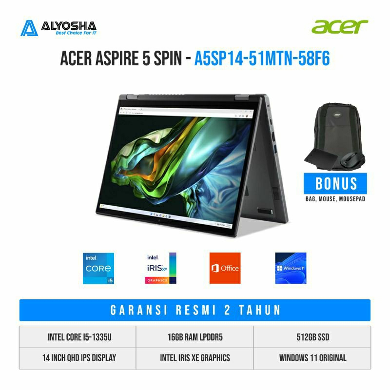 Acer Aspire 5 Spin 58F6 Touch 2in1| Core i5 1335U | 16GB | 512GB | WIN11