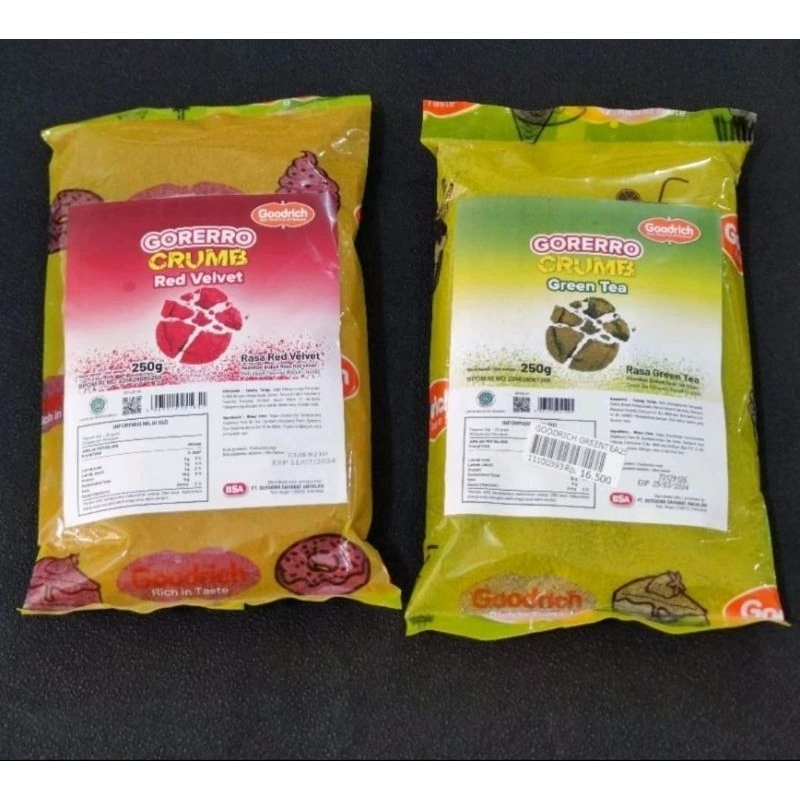 

Gorerro Crumb red velvet dan green tea Goodrich remahan biskuit topping 250gr