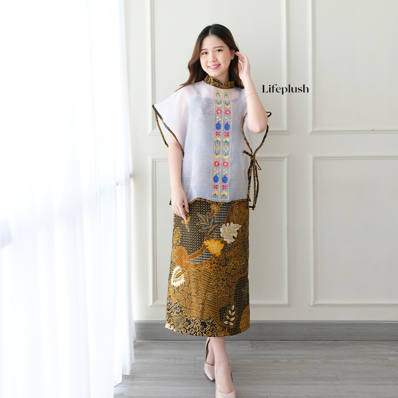Dress Batik Modern Couple Organza Bordir Mewah Wanita Pesta Kondangan Cantik- Lifeplush Puspita