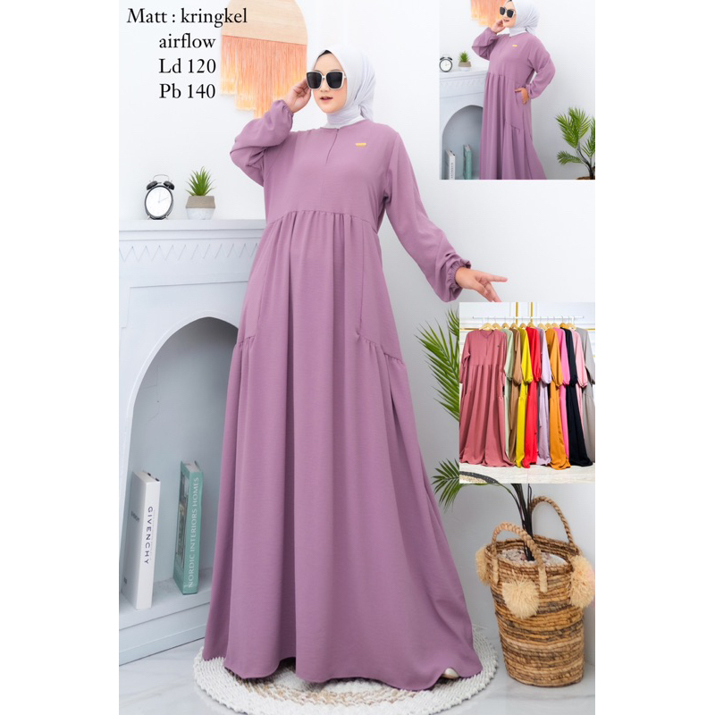 Maryam Dres Gamis Bahan Cey Crinkle Airflow Premium Size L - XXL/Gamis