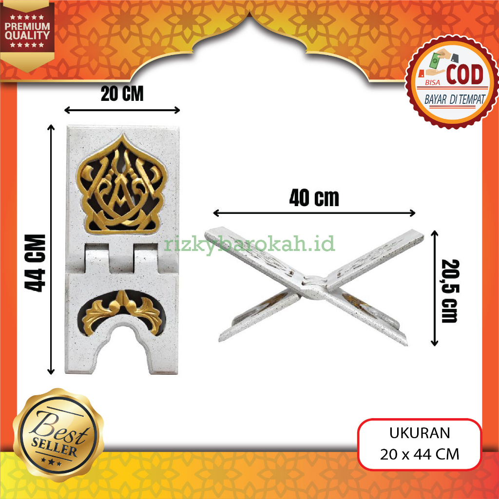 Rekal Meja Kayu Alquran Rehal Lipat Besar Ukir Motif Marmer Iqro Ukuran 20 (Panjang 44cm Lebar 20cm)