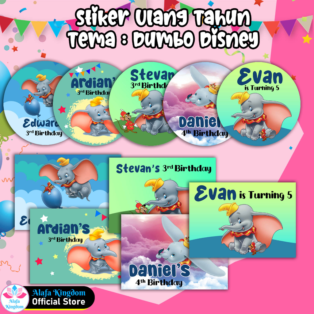 

Alafakingdom Stiker Ulang Tahun Anak Dumbo Disney Label Ultah Birthday Custom