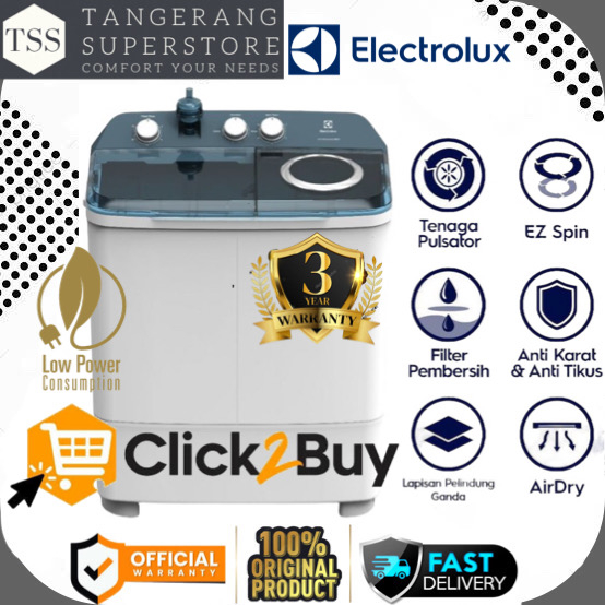 ELECTROLUX MESIN CUCI 2 TABUNG 8KG EWS-98262WA EWS98262WA 98262WA MULTI PULSATOR BIG BODY EWS98262WA