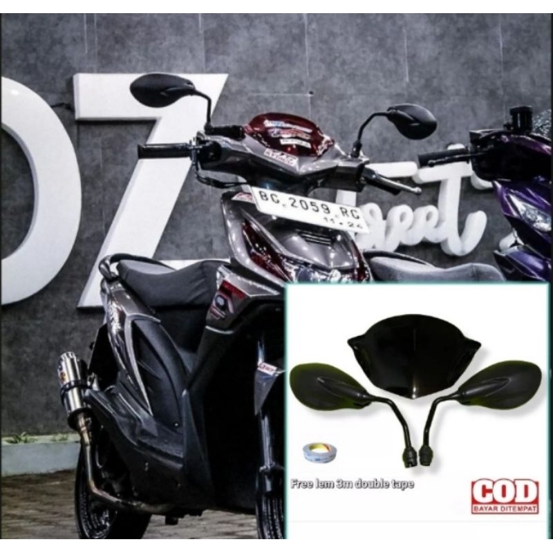 PAKET VISOR VARIASI HONDA BEAT KARBU PLUS KACA SPION X1 PNP SEMUA MOTOR