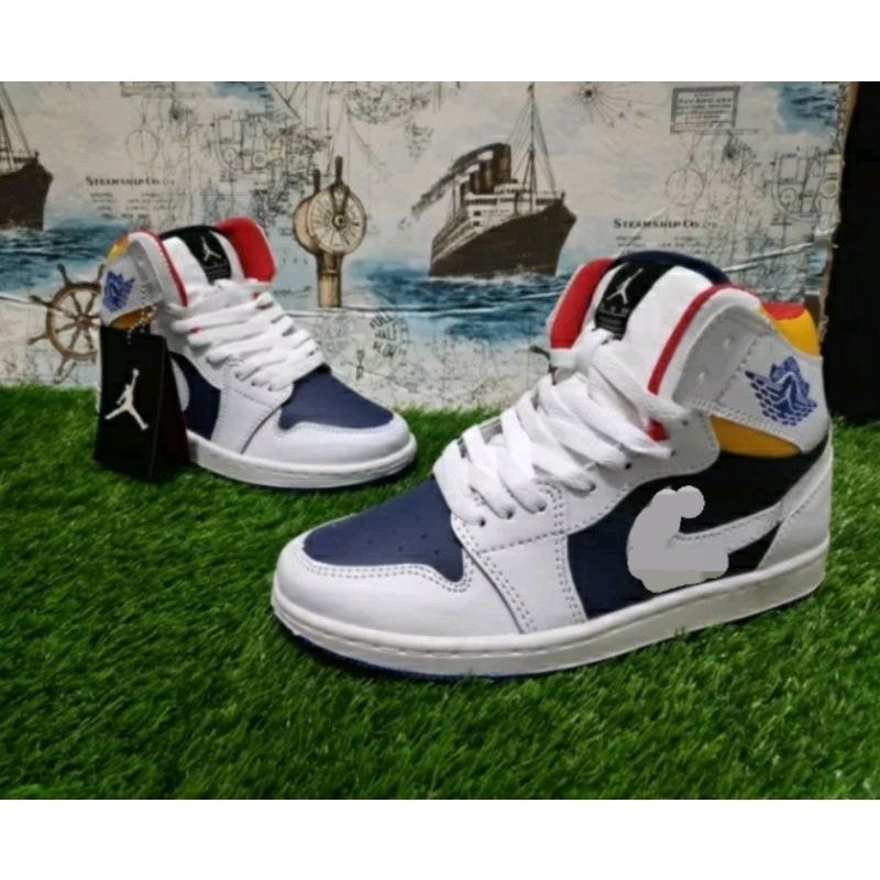 SEPATU JORDAN HIGH PREMIUM RETRO UNISEX SNEAKER WHITE NAVY GOLD SEPATU BASKET ORI PREMIUM 100%