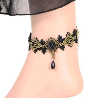 Gelang kaki Choker desain gothic vintage renda bunga hitam