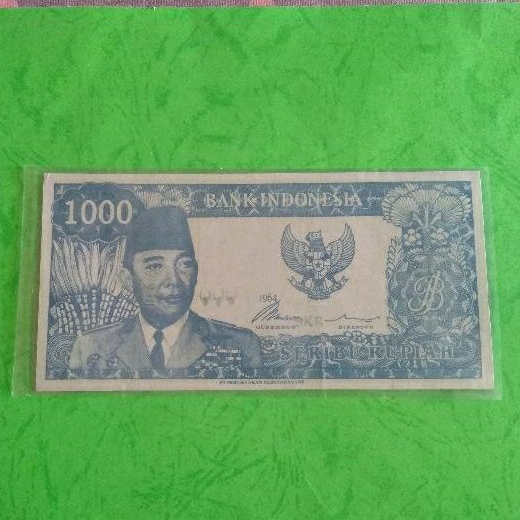 Uang kuno Pak Karno 1000 Biru Belakang Gajah