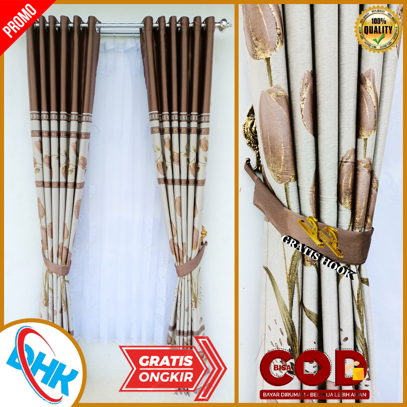 Gorden Jendela Panjang Minimalis Murah blackout bludru import motif bunga tulip