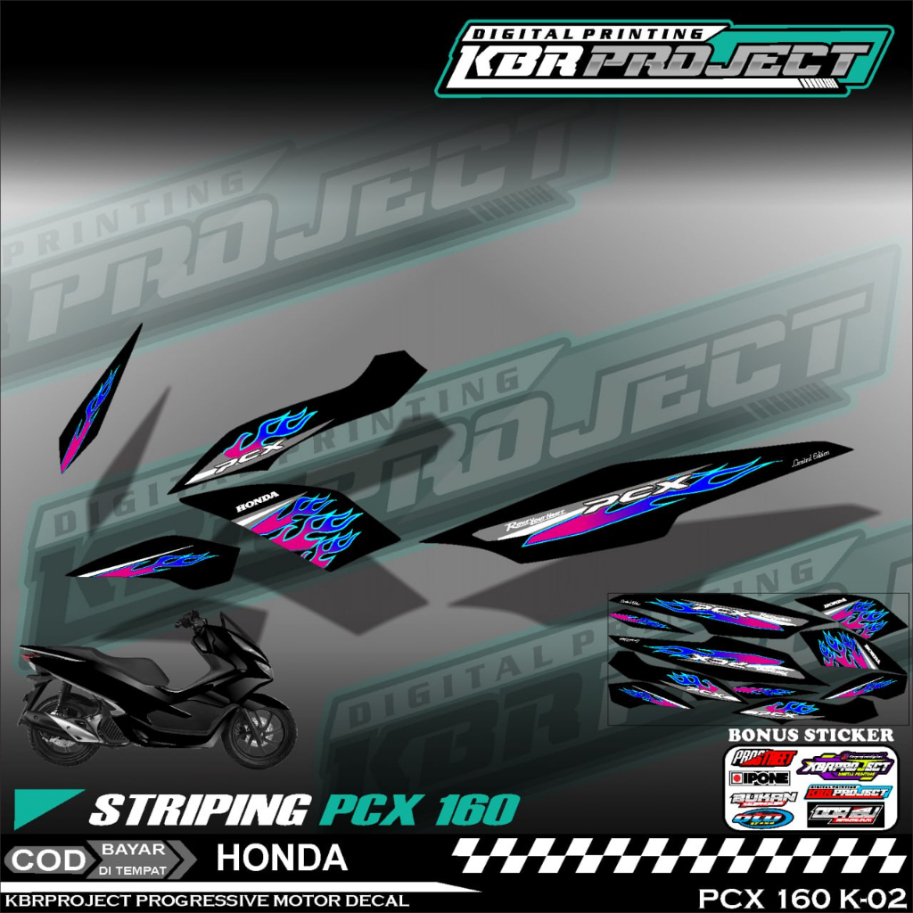 PCX 160 STIKER STRIPING PREMIUM MOTOR KEREN LIS VARIASI HONDA DESAIN RACING K.02 TRANSPARAN BISA COD