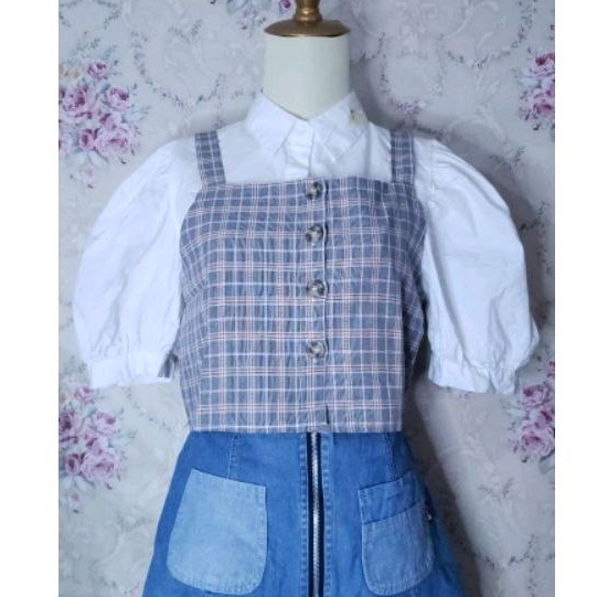 VEST TANKTOP CROP TOP KOTAK KOTAK KOREA ORIGINAL