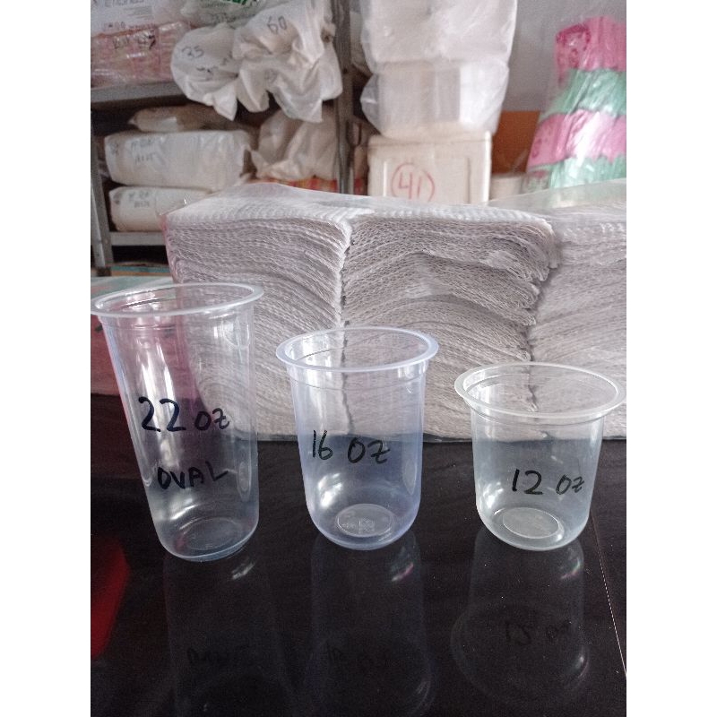 cup Gelas bening oval  ( 7 & 8 gram) bahan pp 12 oz, 16 oz, 18 oz, 22 oz