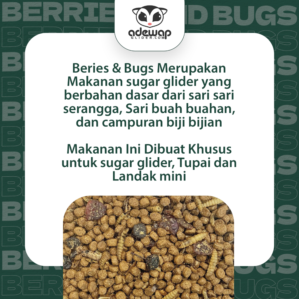 ADEWAP GLIDER Berries & Bugs Pellet Makanan Pellet + Serangga & Buah Kering Sugar Glider
