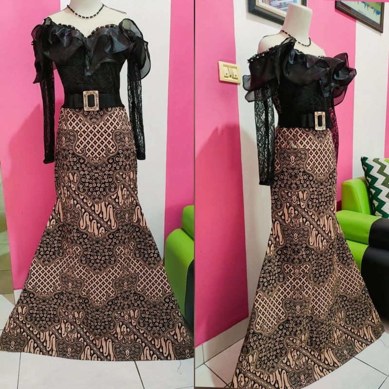 baju singer/baju penyanyi/full batik katun streach lengan brokat keong racun