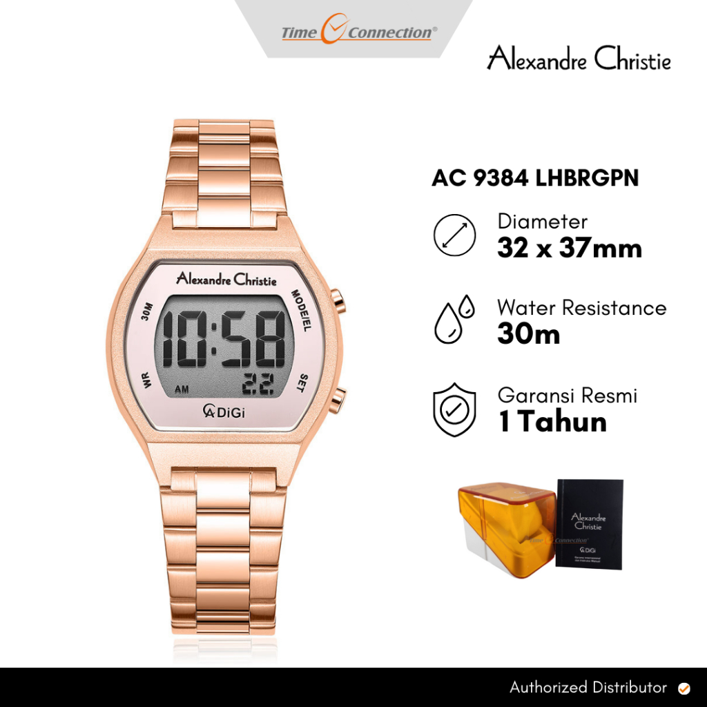 Alexandre Christie AC 9384 LHBRGPN Rosegold Pink Original / Jam Tangan Wanita Digital Rantai