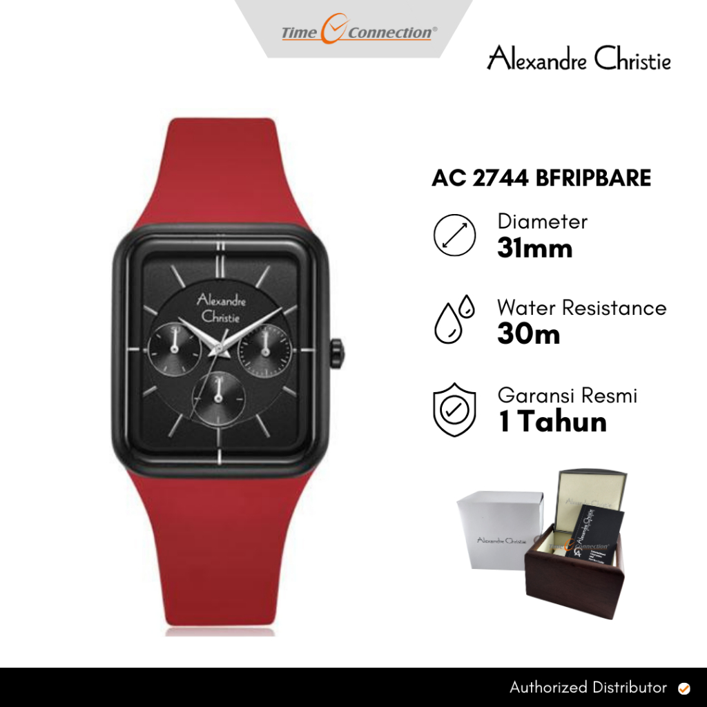 Alexandre Christie AC 2744 BFRIPBARE Merah Hitam Original / Jam Tangan Wanita Analog Karet BF