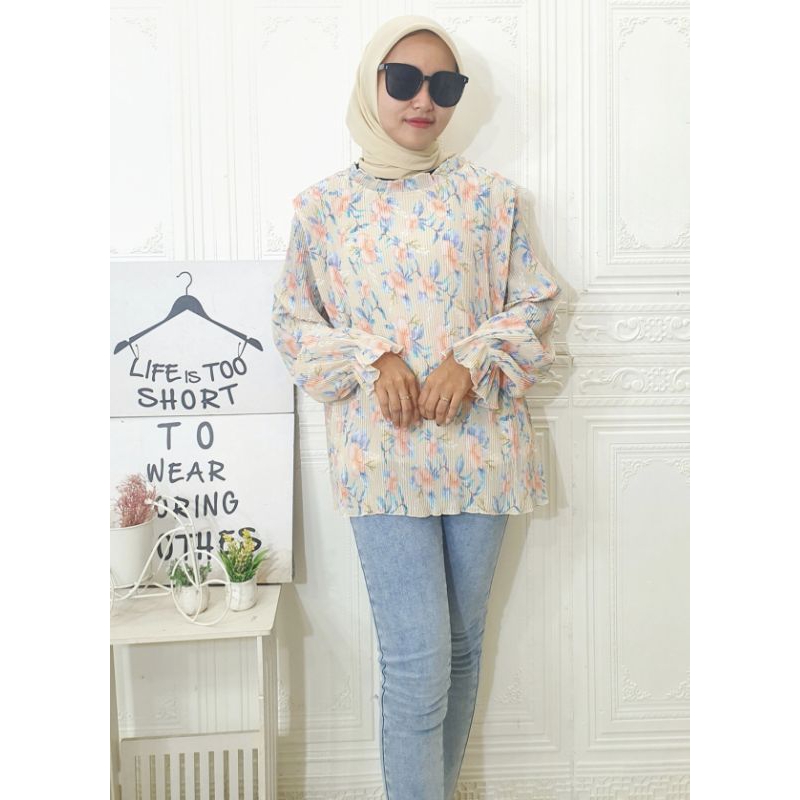 Atasan Blouse Bunga Plisket Import Bangkok 15061