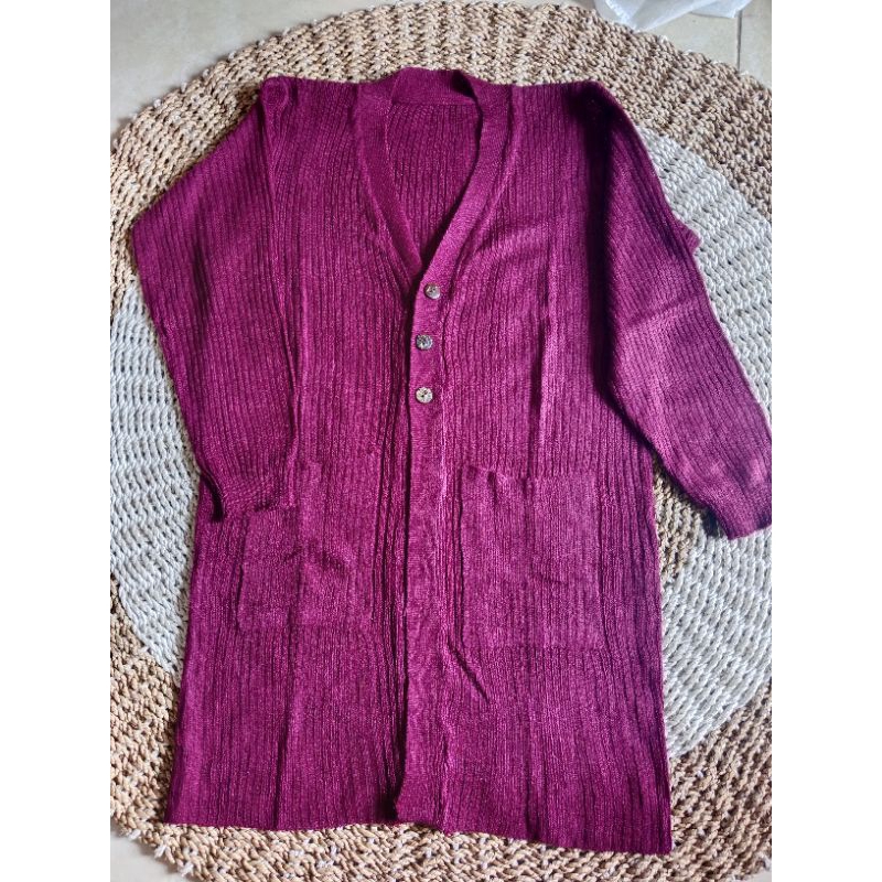 cardigan rajut long belle kancing