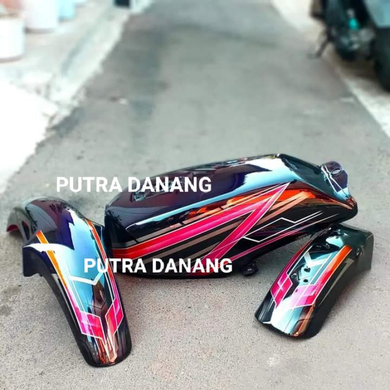 Tangki Tengki Set Yamaha RX King Airbrush Hitam Merah Lis Pink Termurah Kualitas