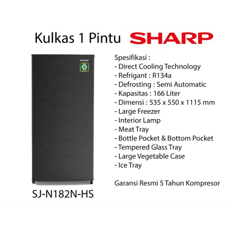 kulkas Sharp 1 pintu SJ-N182N-HS / SJ N182 / SJN 182