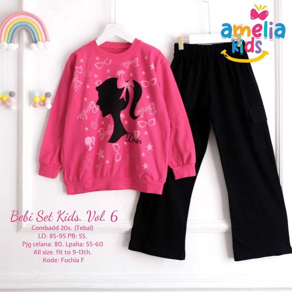 SETELAN BAJU ANAK PEREMPUAN KAOS LENGAN PANJANG MOTIF BARBIE DAN CELANA KULOT CARGO ONESET ANAK KATU