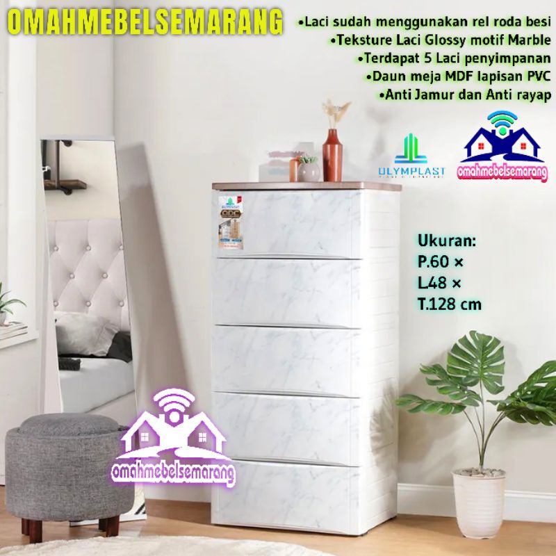 Lemari 5 Laci susun plastik OLYMPLAST ODC 05M MARBLE Drawer cabinet